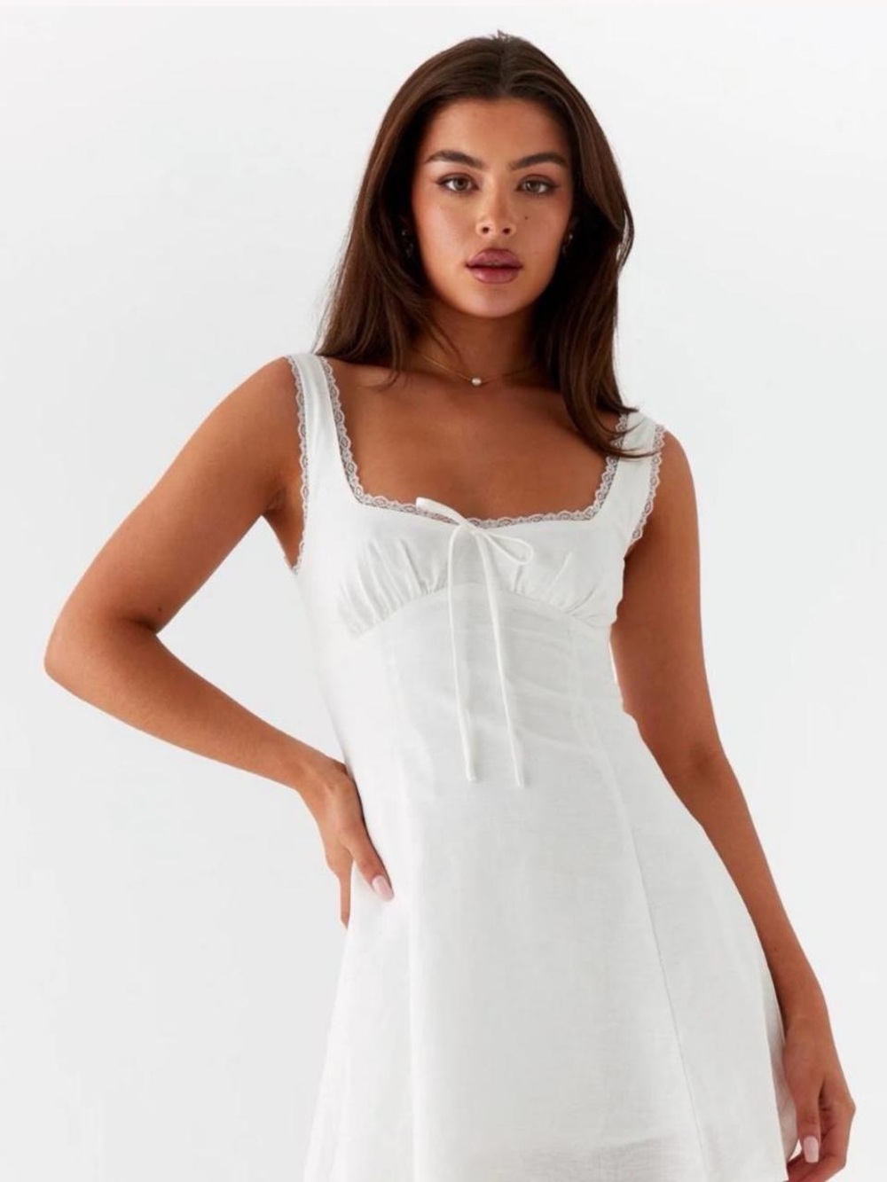 Peppermayo White Lace-Trim Mini Dress - Picture 1 of 6